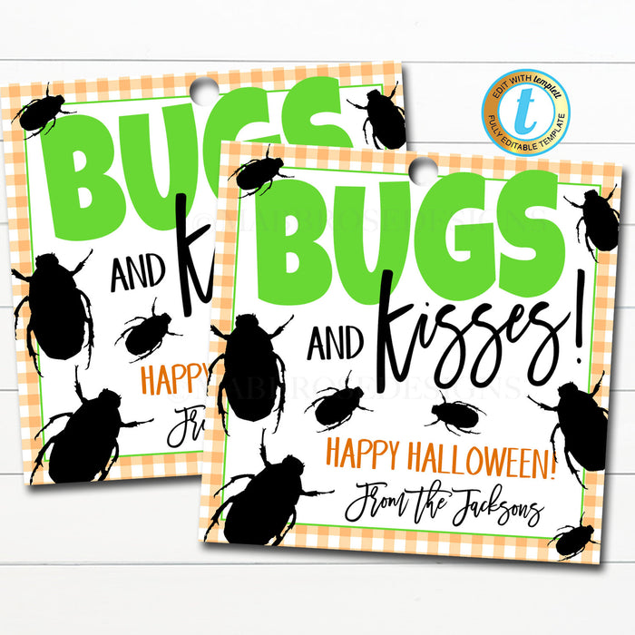 Bugs & Kisses Halloween Gift Tags, Halloween Birthday Favor Tags