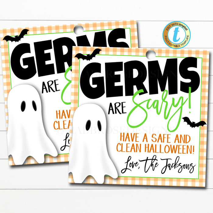 Halloween Gift Tags, Germs are Scary Halloween Favor Tags