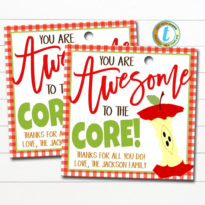 Teacher Gift Tags, Apple You Are Awesome to the Core Teacher Appreciation