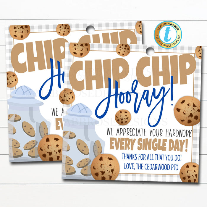 Cookie Thank You Gift Tags -Chip Chip Hooray Thanks for All You Do Each Day