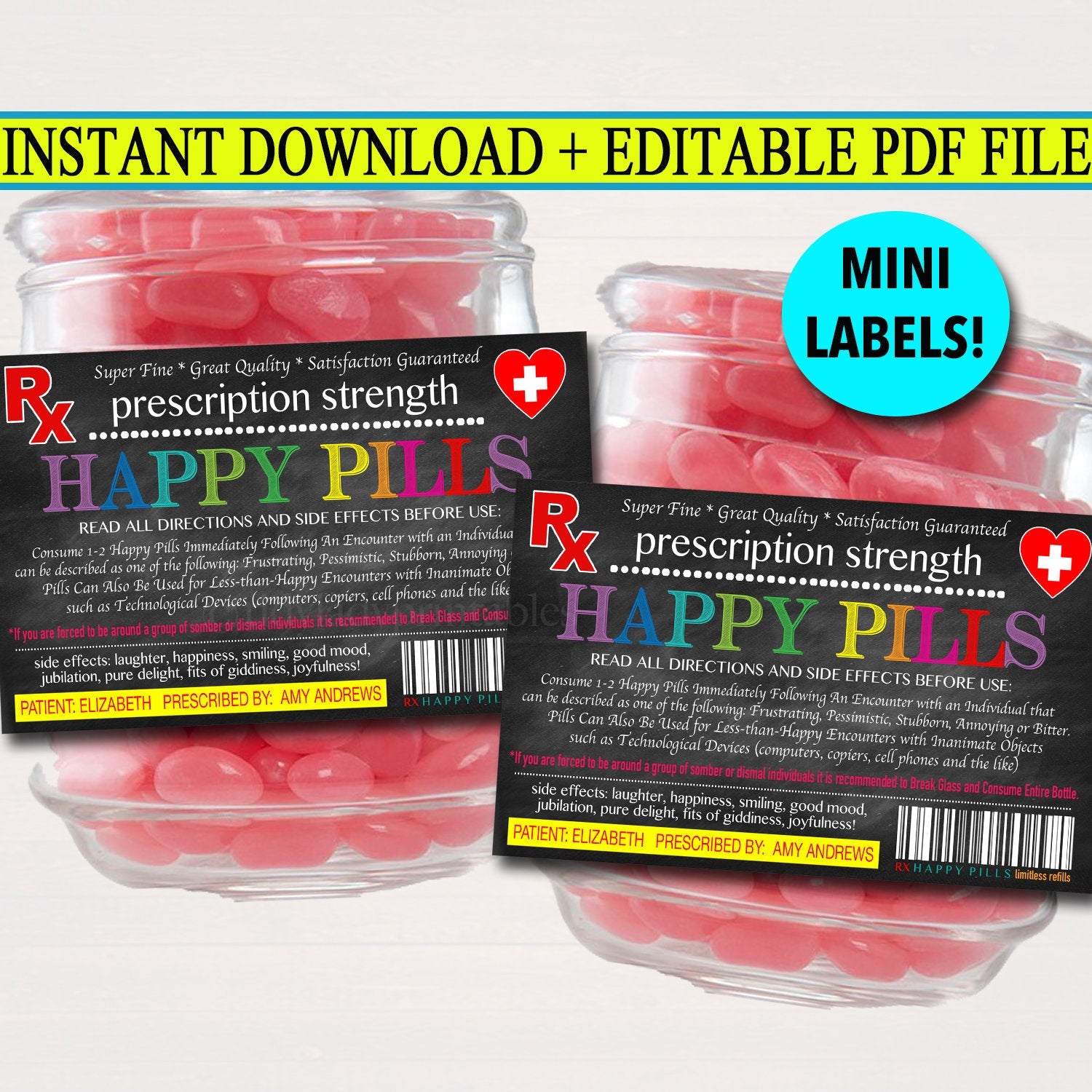 Mini Happy Pills Label - Jar Of Emergency Happy Pills — TidyLady Printables for Free Printable Funny Pill Bottle Labels