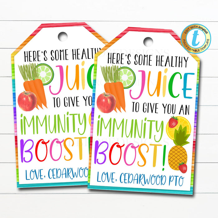 Healthy Juice Gift Tags, Appreciation Week, Immunity Boost