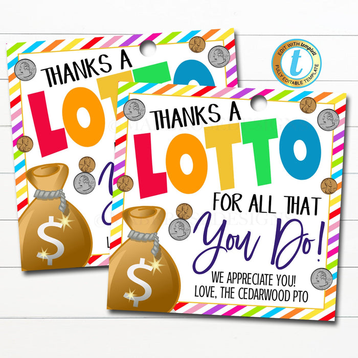 Lottery Gift Tags, Thanks a lotto for all that you do