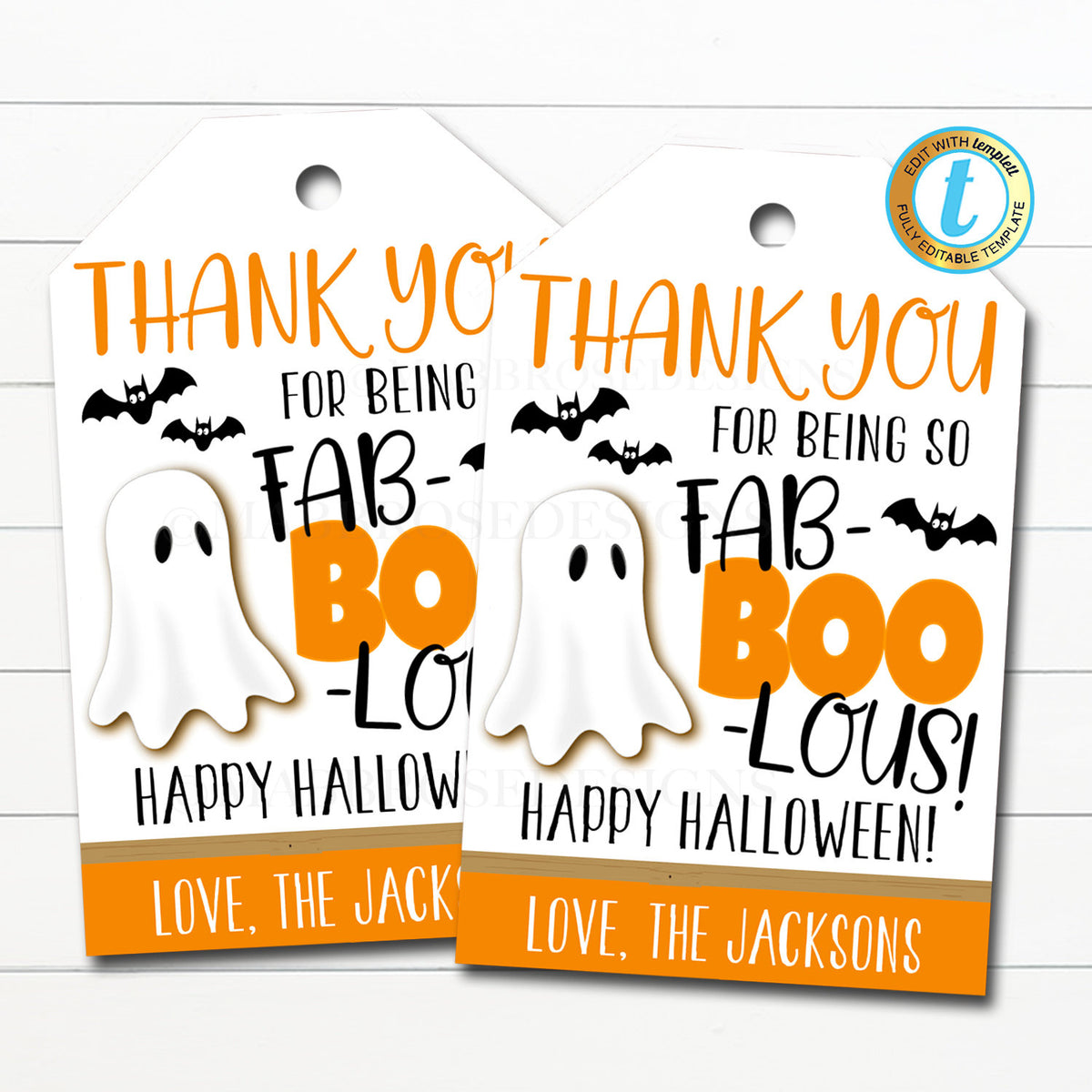 Halloween Appreciation Favor Tags, Thanks for Being FabBOOlous ...