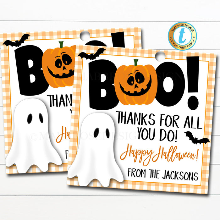 Halloween Appreciation Favor Tags, Boo Thanks for All You Do!