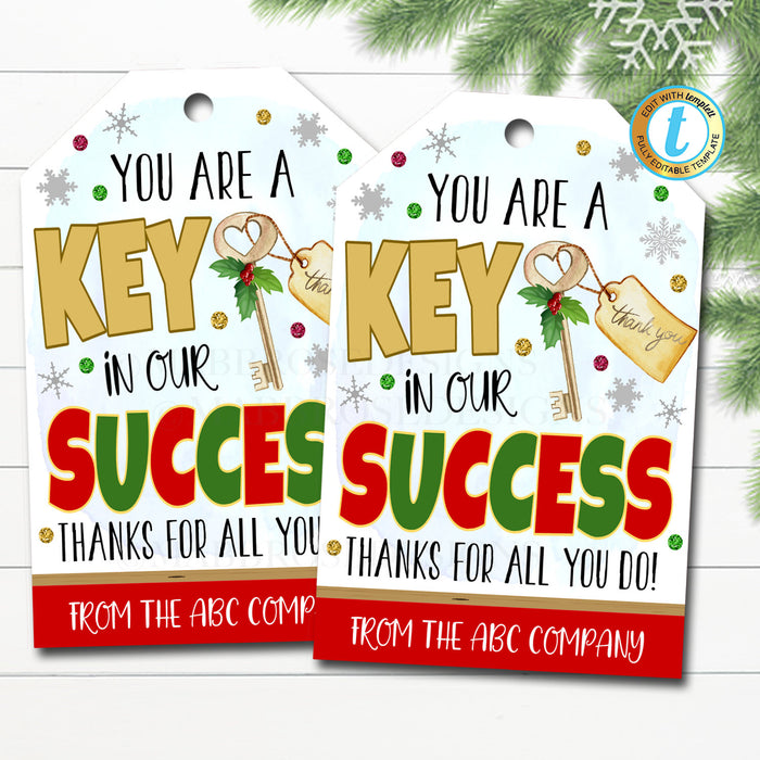 Christmas Appreciation Gift Tag, Thank You Success Key Worker Nurse Employee, Corporate Company Teacher School Staff,  DIY Editable Template