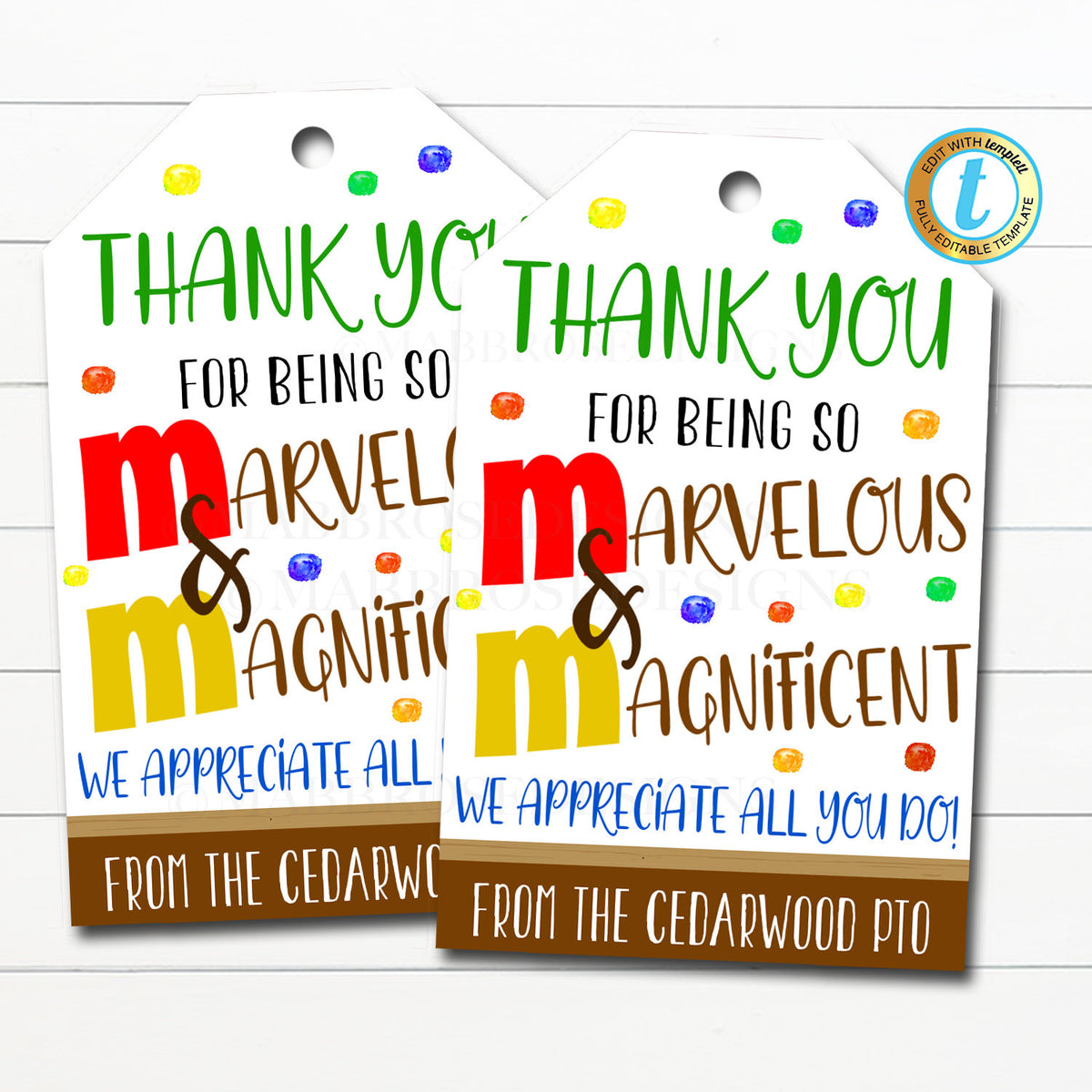 M&M Candy Tag Teacher Gift Tag Many Thanks Much Appreciation 