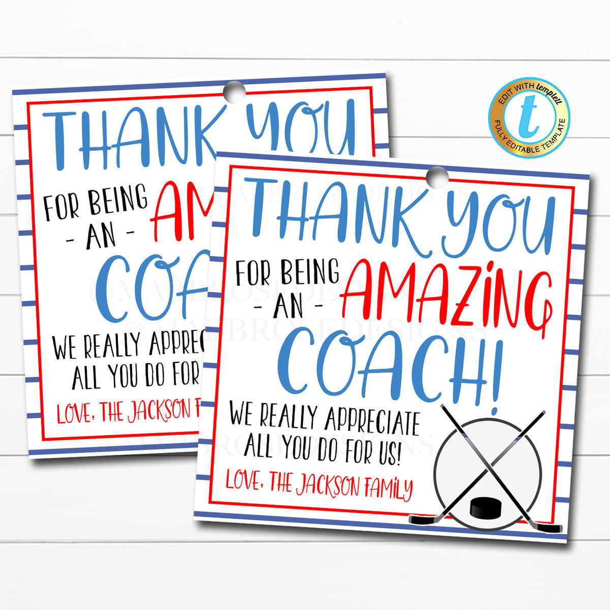 ice hockey coach gift tag | tidylady printables