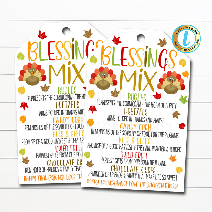 Blessings Mix Gift Tag, Thanksgiving Treat Tags