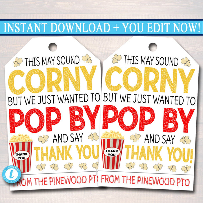 EDITABLE Popcorn Thank You Tags, Teacher Staff Employee Appreciation, Printable Treat Tags, Volunteer Staff Thank You Label INSTANT DOWNLOAD