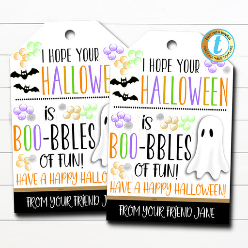 Halloween Gift Tags, BOO-bbles of Fun Kids Friend Classroom Trick or Treat Non Candy Party Favor, DIY Instant Download Editable Template