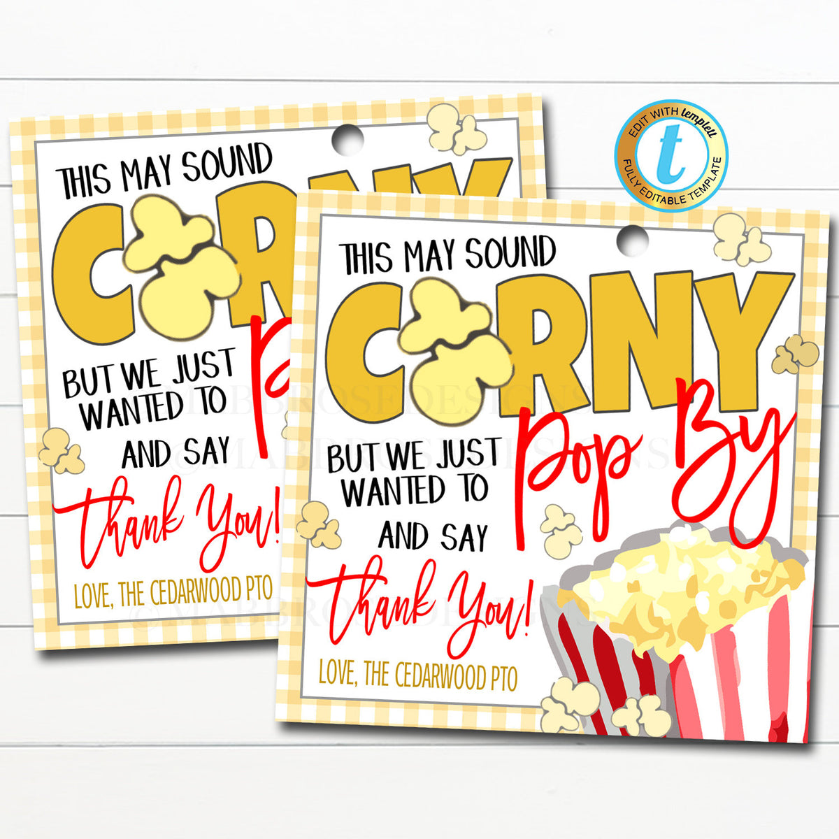 Appreciation Popcorn Gift Tag Poppin By to Say Thank You — TidyLady