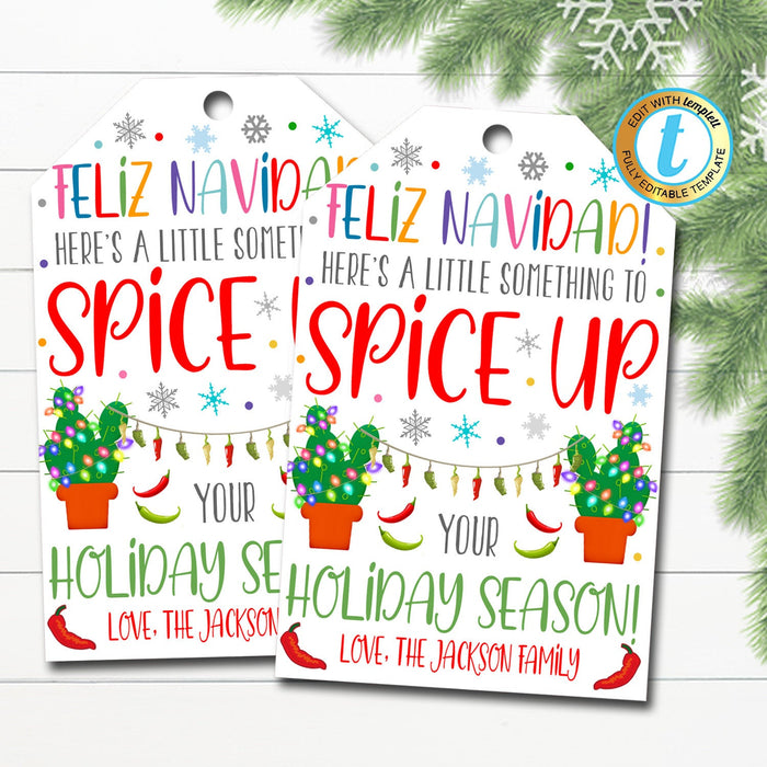 Christmas Gift Tags, Nacho Average Holiday, Fiesta Feliz Navidad Hot Sauce Salsa Gift Tag, Secret Santa Teacher Staff, DIY Editable Template
