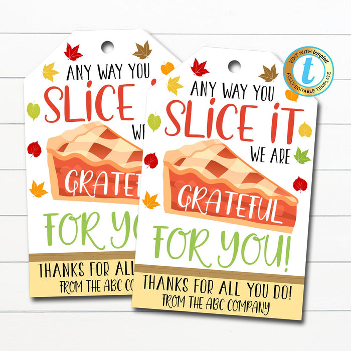 Thanksgiving Gift Tags, Grateful For You Apple Pie Label, Fall Staff Teacher Volunteer Nurse Gift, Printable Bakery, DIY Editable Template