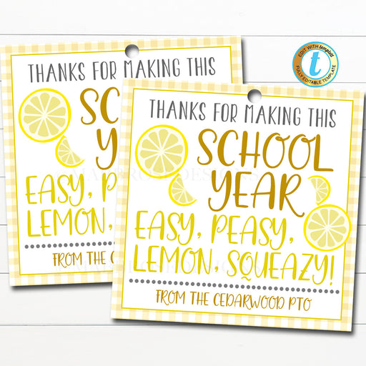 Lemons Gift Tag, Thanks you easy peasy lemon squeezy, Appreciation Week Gift, Thank You Volunteer Coworker Staff Teacher, Editable Template