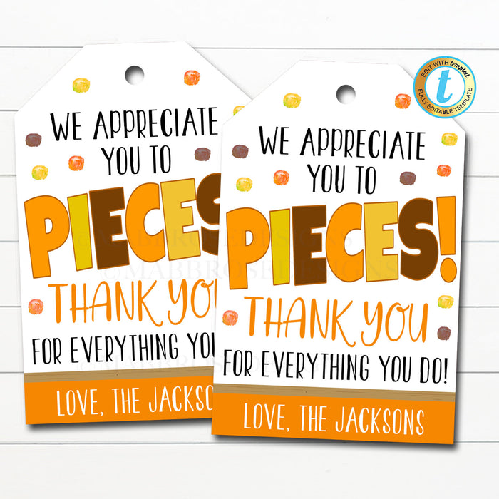Reeses to Thank You Gift Tags, Appreciation Gift, Teacher, Nurse