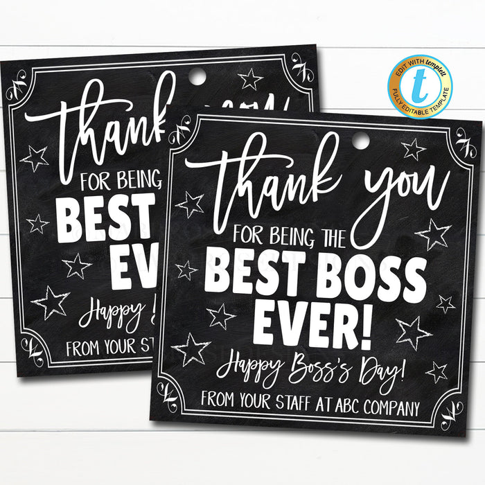 Best Boss Ever Thank You Gift Tags, Company Management Employer Appreciation Week, Boss&#39;s Day Gift Tag, Printable DIY Editable Template