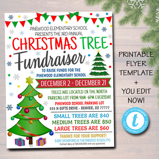 Christmas Tree Fundraiser Flyer, Christmas Charity Nonprofit Printable, Community Xmas Event Church School Pto Pta Fundraiser Invite