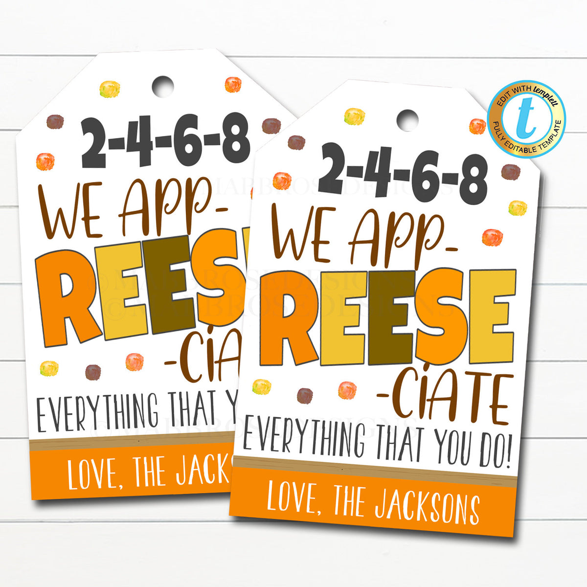 Candy Gift Tag, 2 4 6 8 We Appreeseiate You — TidyLady Printables