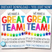 Appreciation Gift Tags, We Make a Great Team, Teacher School Pto Staff Employee Volunteer Coworker, Printable Treat Tags, Thank You Template
