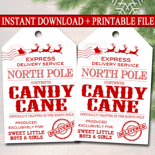 Christmas Candy Cane Gift Tag, North Pole Delivery, Santa&#39;s Nice List Stocking Stuffer Bath Bomb Soap, Peppermint Favor, INSTANT DOWNLOAD