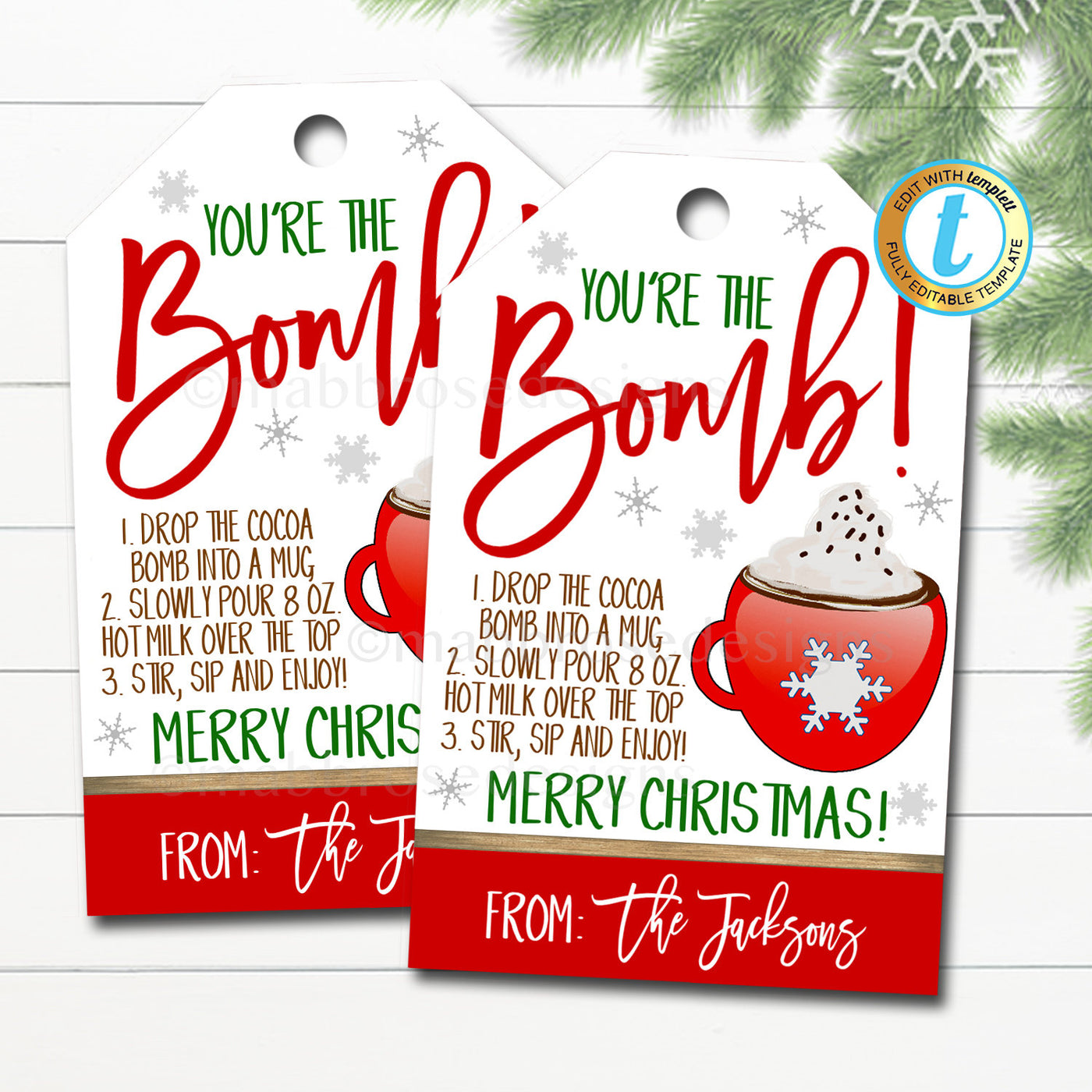 Christmas Gift Tags, Hot Cocoa Bomb, Hot Chocolate Recipe Tag ...