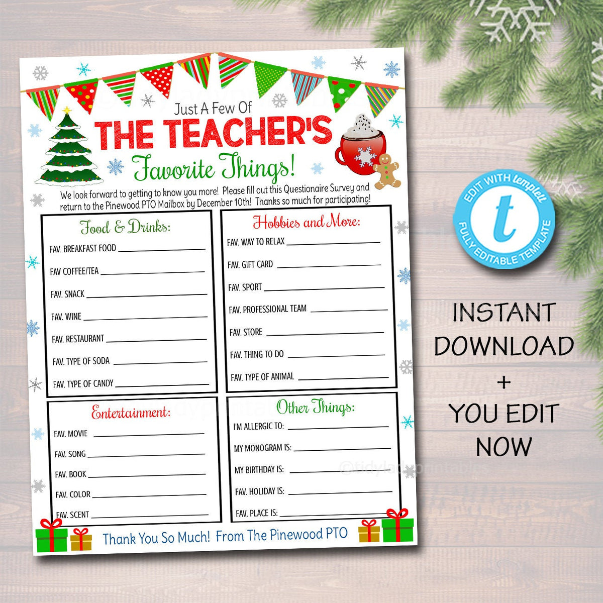 Christmas Teacher Favorites Survey | TidyLady Printables christmas-teacher-favorites-survey-tidylady-printables