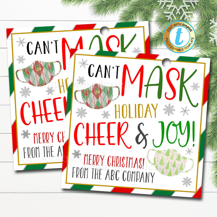 Christmas Face Mask Gift Tag Thank You Frontline Essential Worker, Employee Appreciation, Company Teacher School Staff DIY Editable Template