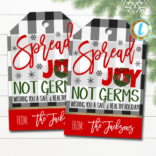 Christmas Gift Tags, Merry Christmas Spread Joy Not Germs, Soap Hand Sanitizer Label, Holiday Appreciation Secret Santa, Editable Template