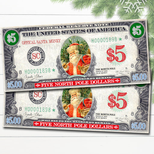 Printable North Pole Santa Money, Play Money, Christmas Dollar Bill Kids Morning Activity, Xmas Holiday Stocking Stuffer, Instant Download