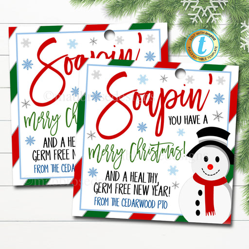 Christmas Soap Gift Tags, Soaping you have a Merry Christmas, Soap Hand Sanitizer Label, Holiday Appreciation Secret Santa Editable Template