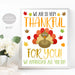 Thanksgiving Thankful for You Sign, Fall Appreciation Decor, Fall Staff Teacher Volunteer Nurse School Party, Instant Download Printable