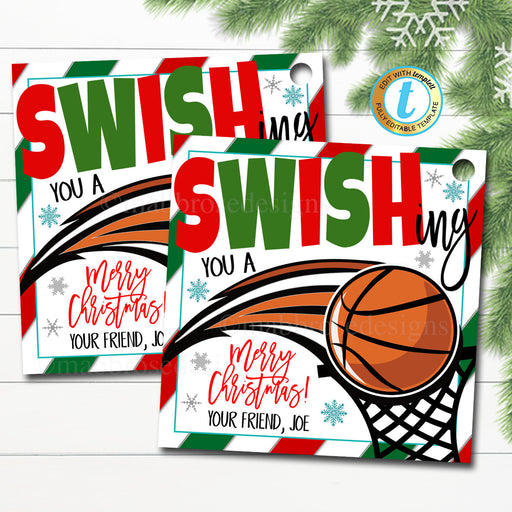 Basketball Christmas Gift Tag, Boy Sports Gift, Classroom Party School, Coach Teacher Staff Holiday Tag, DIY Printable Editable Template