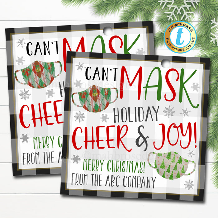 Christmas Face Mask Gift Tag Thank You Frontline Essential Worker, Employee Appreciation, Company Teacher School Staff DIY Editable Template