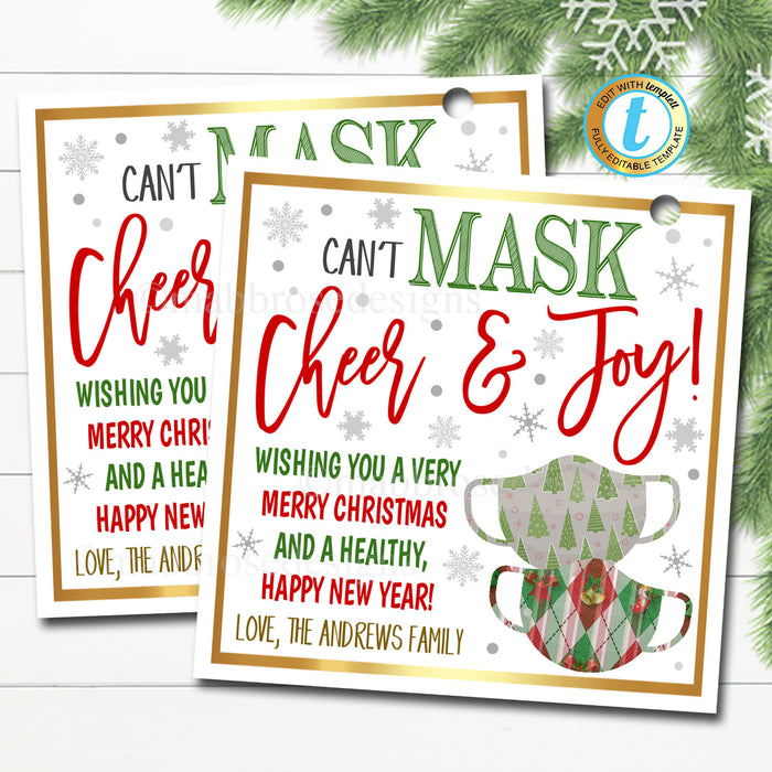 Christmas Face Mask Gift Tag Thank You Frontline Essential Worker, Employee Appreciation, Company Teacher School Staff DIY Editable Template