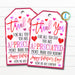 Valentine&#39;s Day Thank You Gift Tags, Teacher Staff Employee Nurse Volunteer Staff, Appreciation Tag, School pto pta, DIY Editable Template