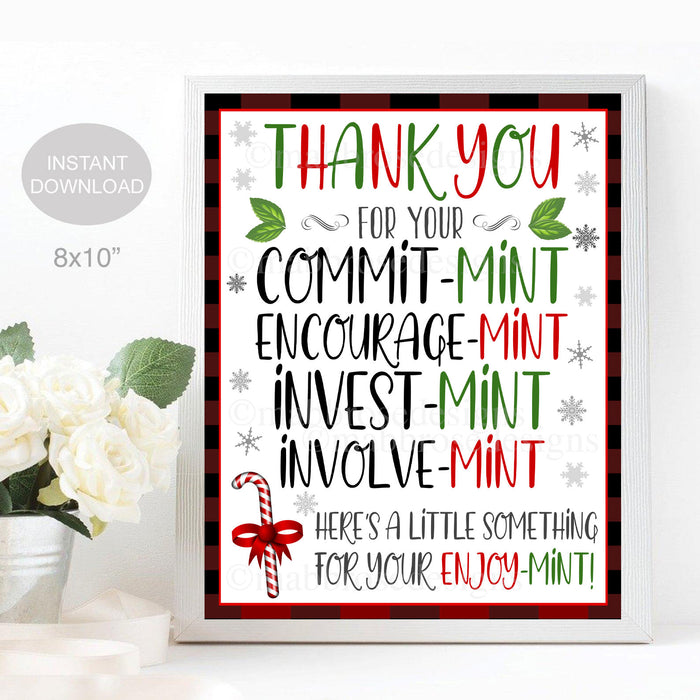 Christmas Thank You Mint Sign, Thank You Gift, School pto pta Volunteer Staff Employee Teacher Appreciation Decor, DIY Editable Template