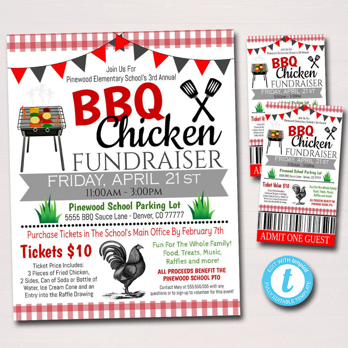 Bbq Chicken Fundraiser, Picnic Party Flyer Ticket Set, Grill Out Party Printable, School Pta Pto, Corporate Company Event, EDITABLE TEMPLATE