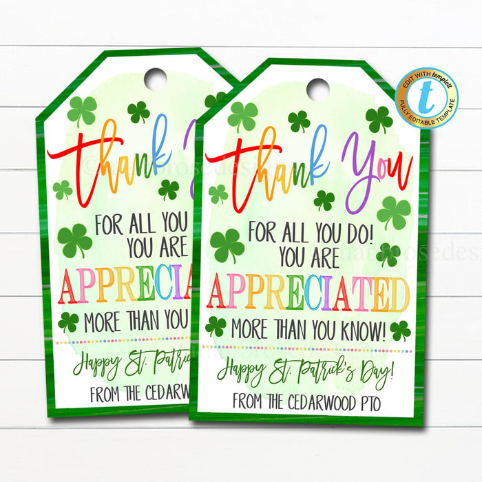 Sticker Patrick Thanks St. Patrick's Day Thank You Gift Tags | TidyLady Printables