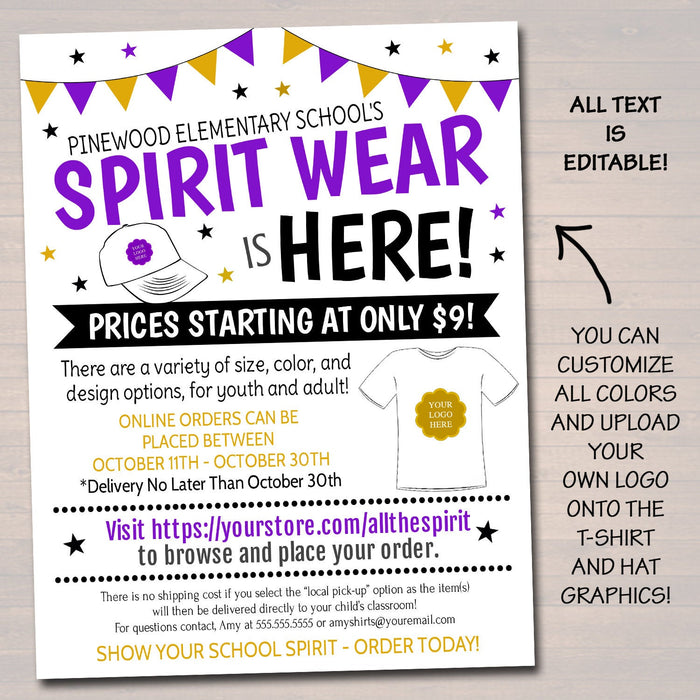School Spirit Wear Fundraiser Flyer Clothing T-shirt Sale