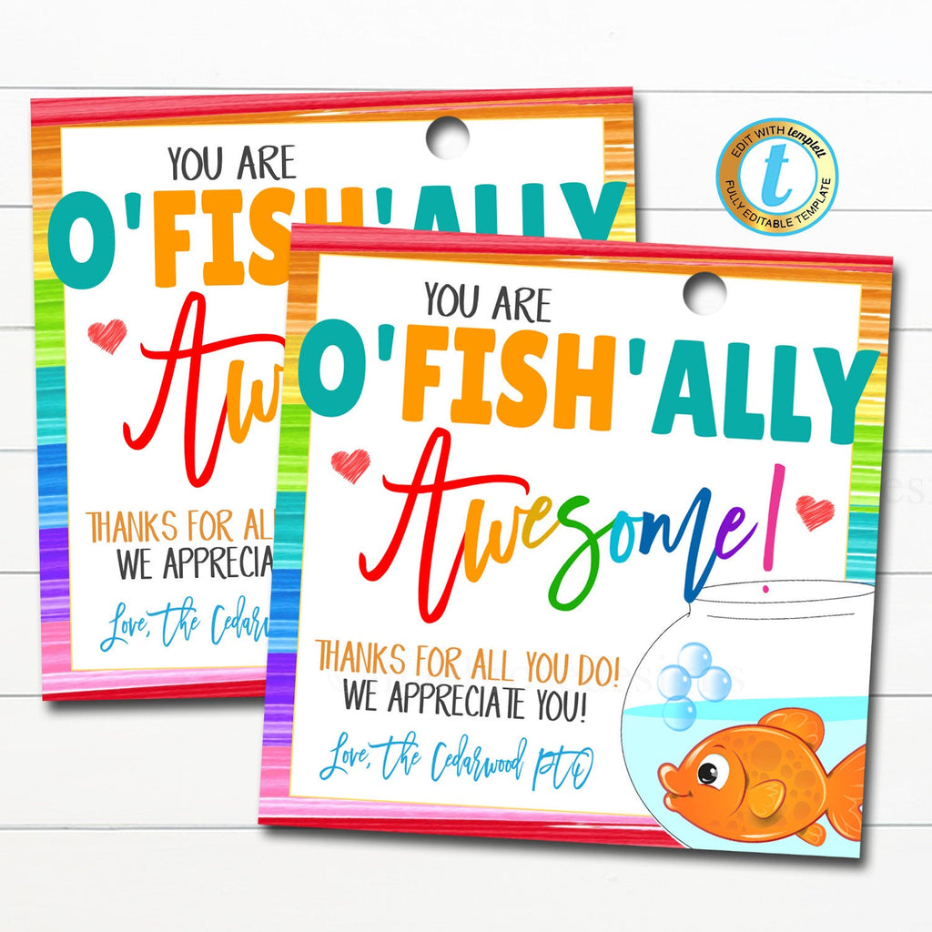 Goldfish Gift Tags, O'fish'ally Awesome, Teacher Appreciation Week — TidyLady Printables goldfish-gift-tags-o-fish-ally-awesome-teacher-appreciation-week-tidylady-printables
