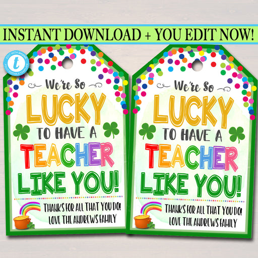 St. Patricks Day Gift Tags, Lucky to Have You, Candy Cereal Gift Tags, Classroom Teacher Staff Employee Thank You Gift, Editable Template