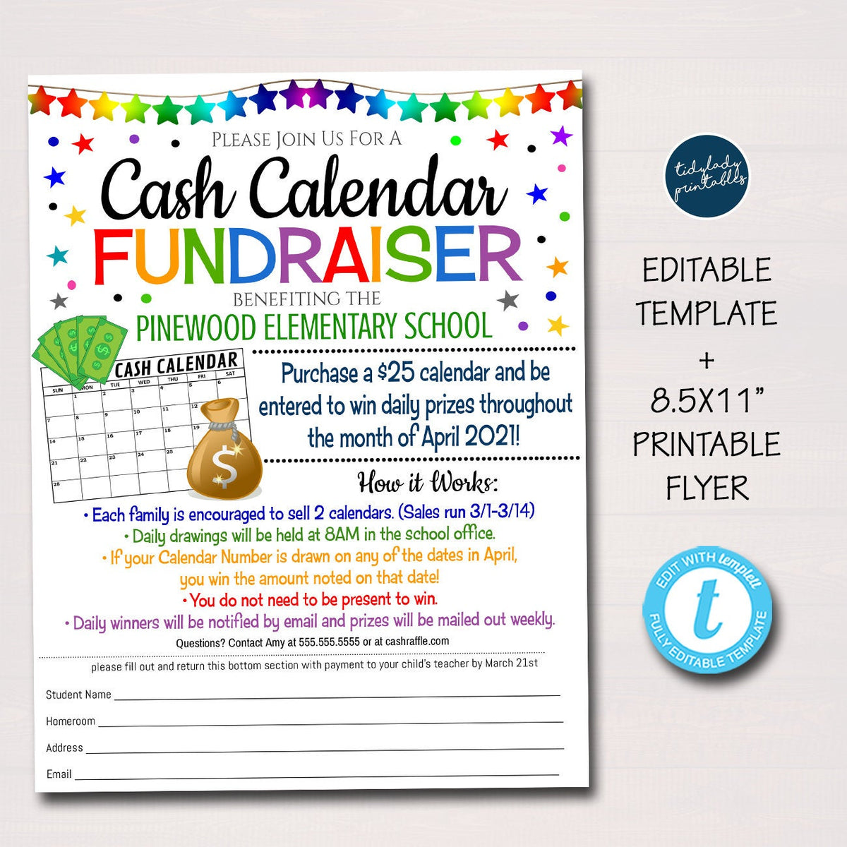 Cash Calendar Fundraiser Flyer | TidyLady Printables