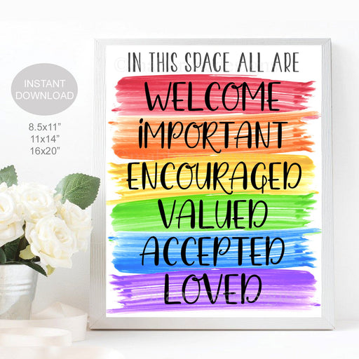 All Are Welcome Classroom Diversity Poster, You Are Valued Loved Accepted, Social Worker Office Decor, Teacher School Counselor Printable