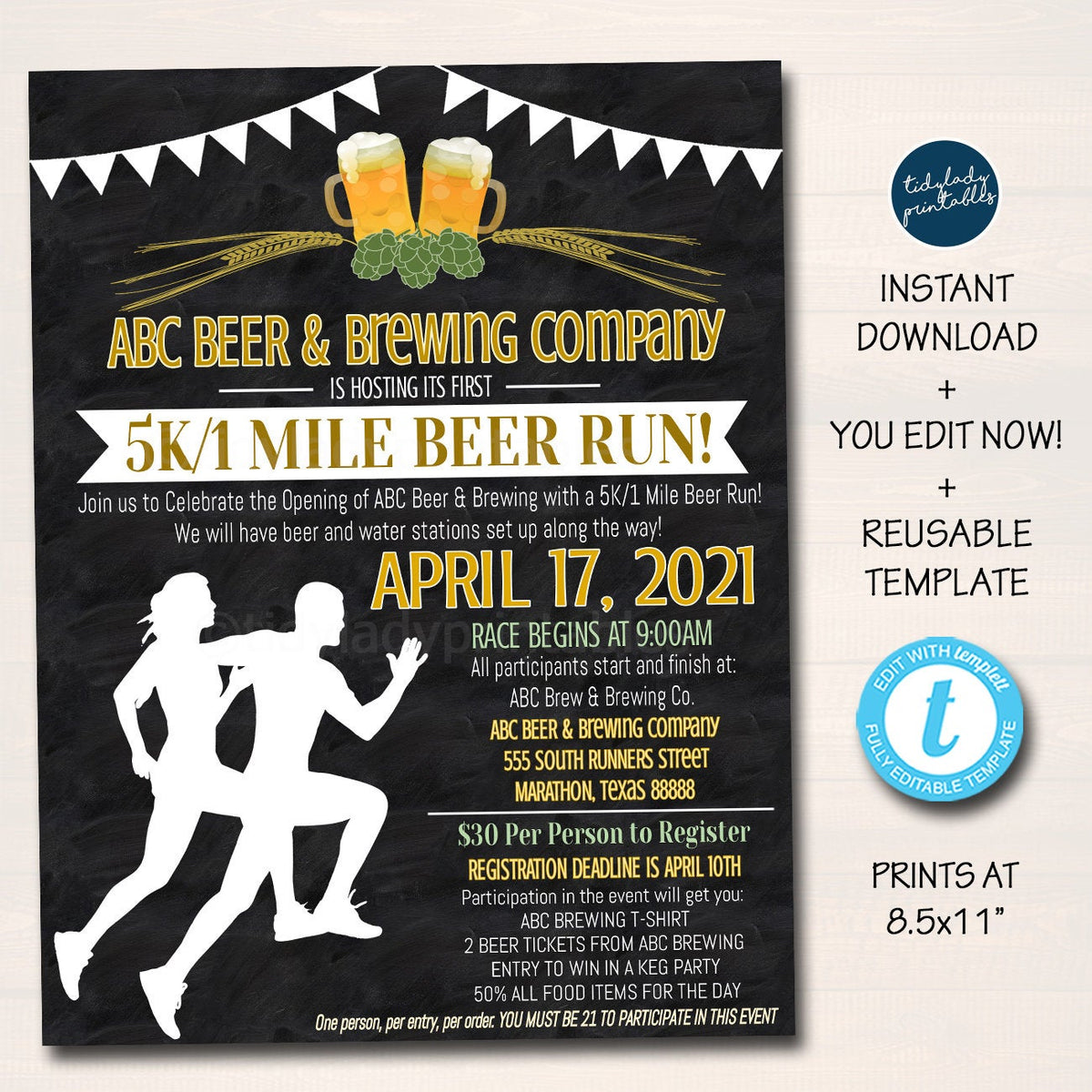 Beer Run Flyer Poster Invitation | TidyLady Printables