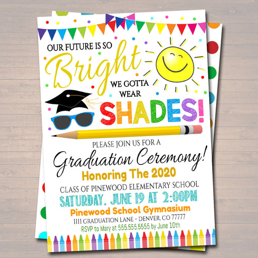 Kindergarten Graduation Invitation, Preschool Pre K Graduation Ceremony Invite, Future is so Bright we have to wear Shades EDITABLE TEMPLATE
