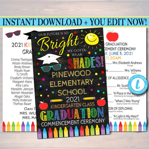 Graduation Ceremony Program Template Kindergarten, Any Grade Elementary School, Future is so Bright we have to wear Shades EDITABLE TEMPLATE