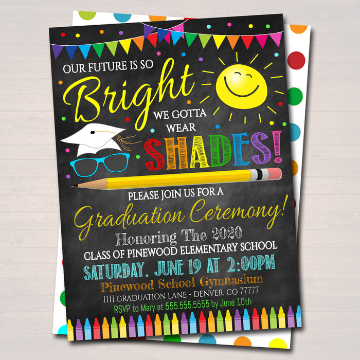 Kindergarten Graduation Invitation, Preschool Pre K Graduation Ceremony Invite, Future is so Bright we have to wear Shades EDITABLE TEMPLATE