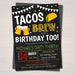 Tacos and Beer Birthday Invitation, Adult Surprise Party, Brew Chalkboard Printable, Fiesta Cinco De Mayo Tacos Invite, EDITABLE TEMPLATE