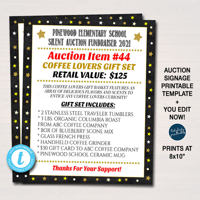 Silent Auction Flyer Set, Fundraiser Event Signs, School Pto Pta Fundraising Invite, Nonprofit Charity, Bidding Forms DIY EDITABLE TEMPLATE